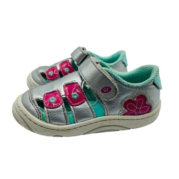 Stride Rite Soft Motion Silver Pink Flowers Shoes Sandals Size 5.5 - Picture 2 of 10